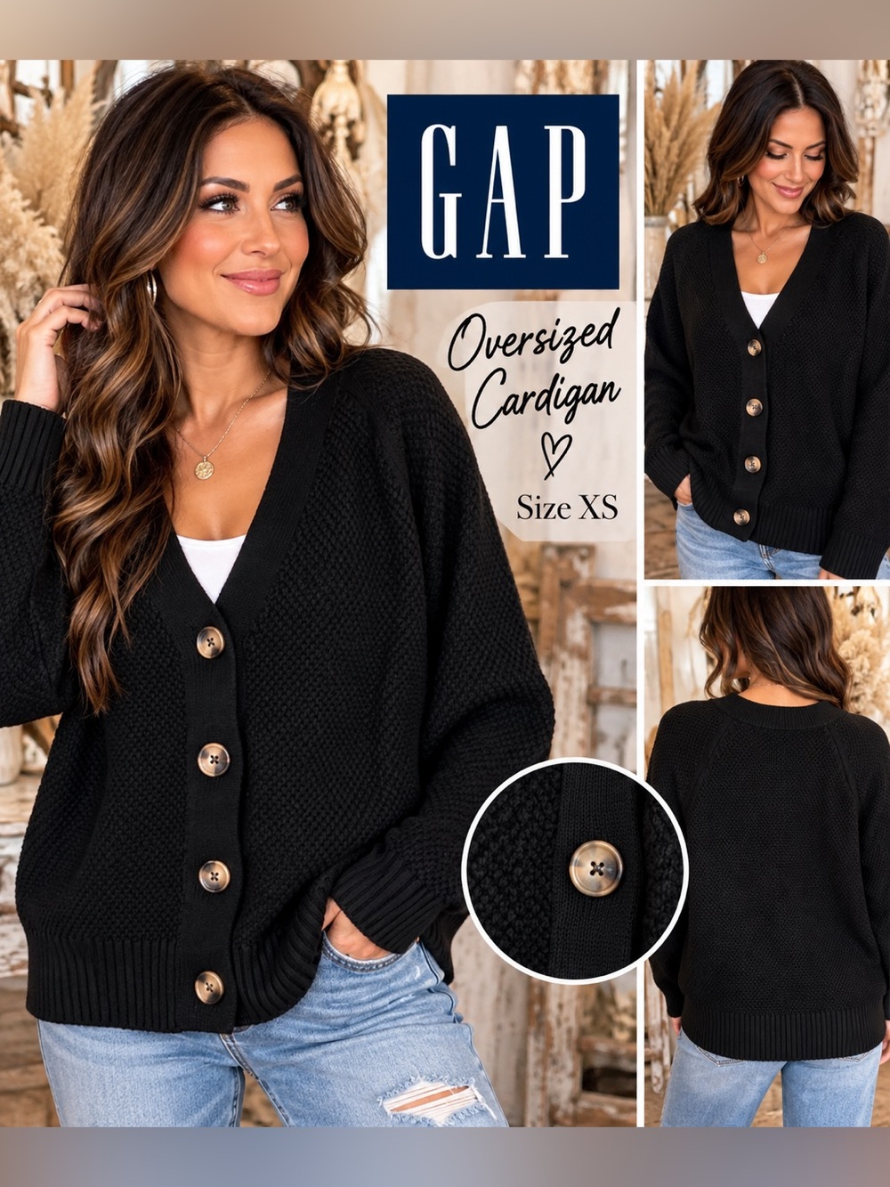 GAP Black Chunky Button-Front Cardigan